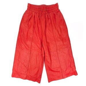 TELA Genuine Leather Culotte Wide Leg Crop Pants Red Lagenlook Boho Wearable Art